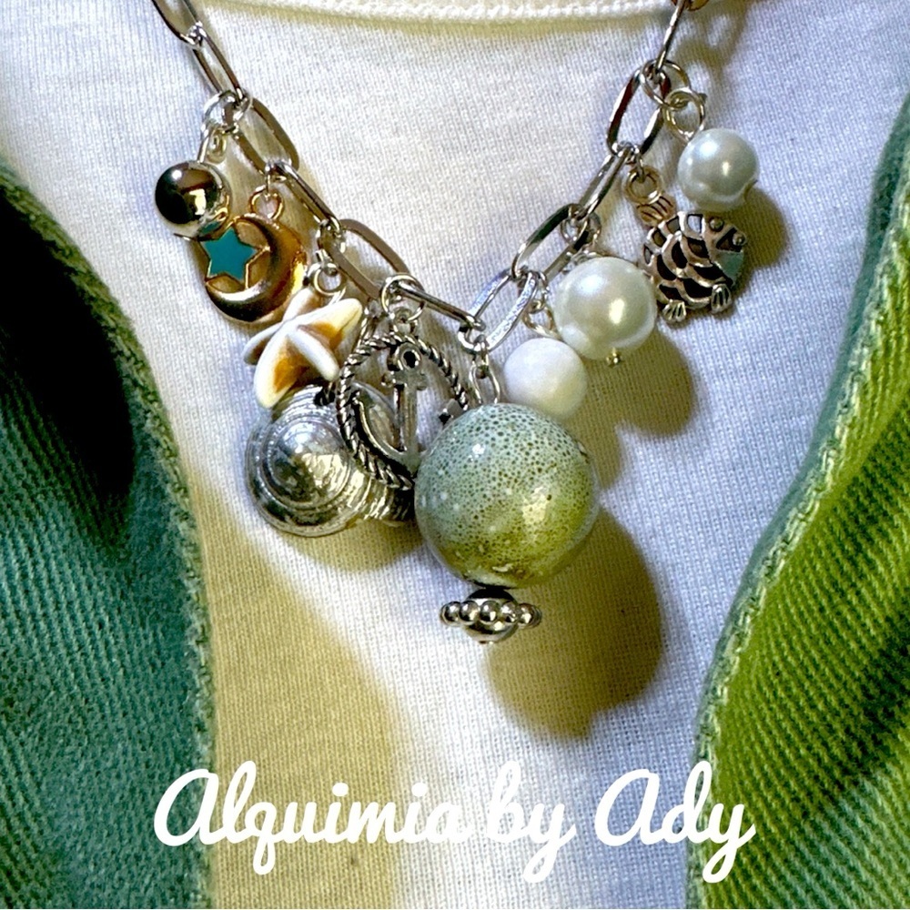 Ocean jasper and howlite multi charms bohem necklace